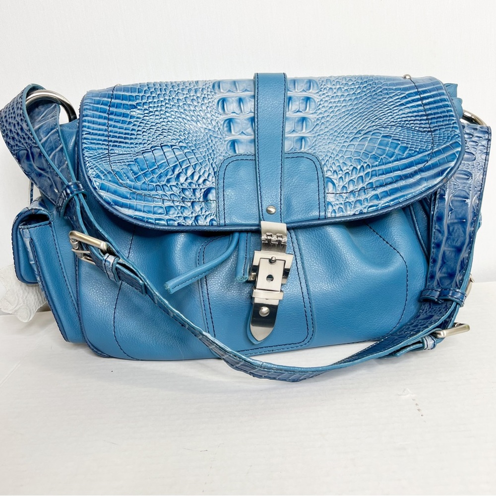 Charlie Lapson Blue Crocodile embossed leather bag
